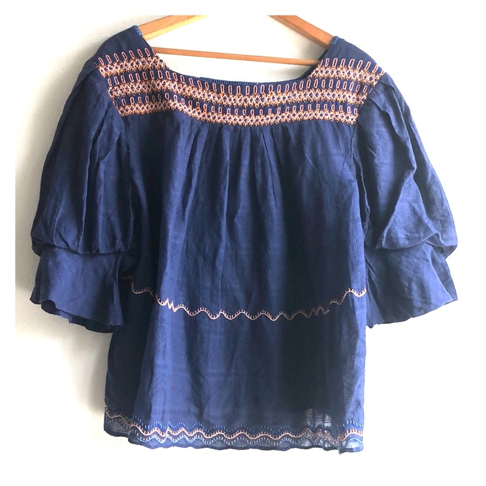 THIERRY COLSON Embroidered Stitch Babydoll Blouse